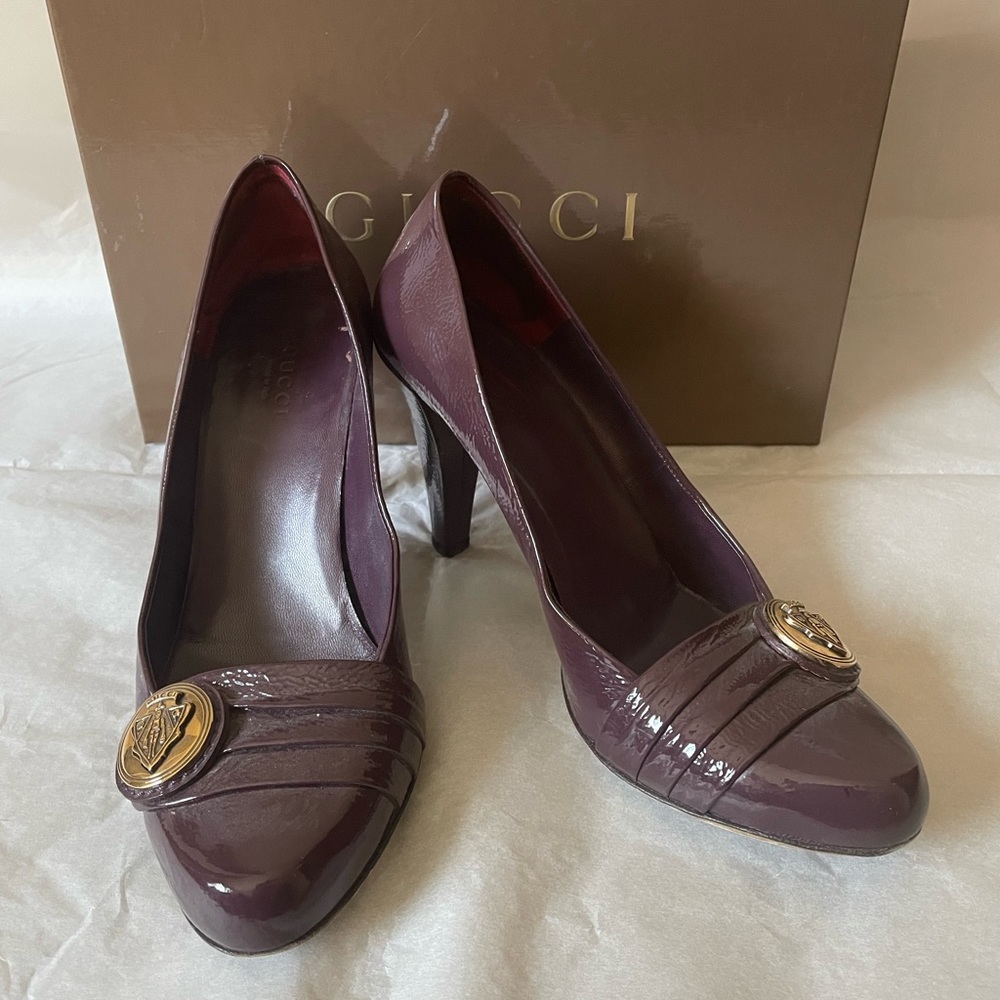Gucci Scar Pelle S Cuoio Patent Leather Pump 7.5